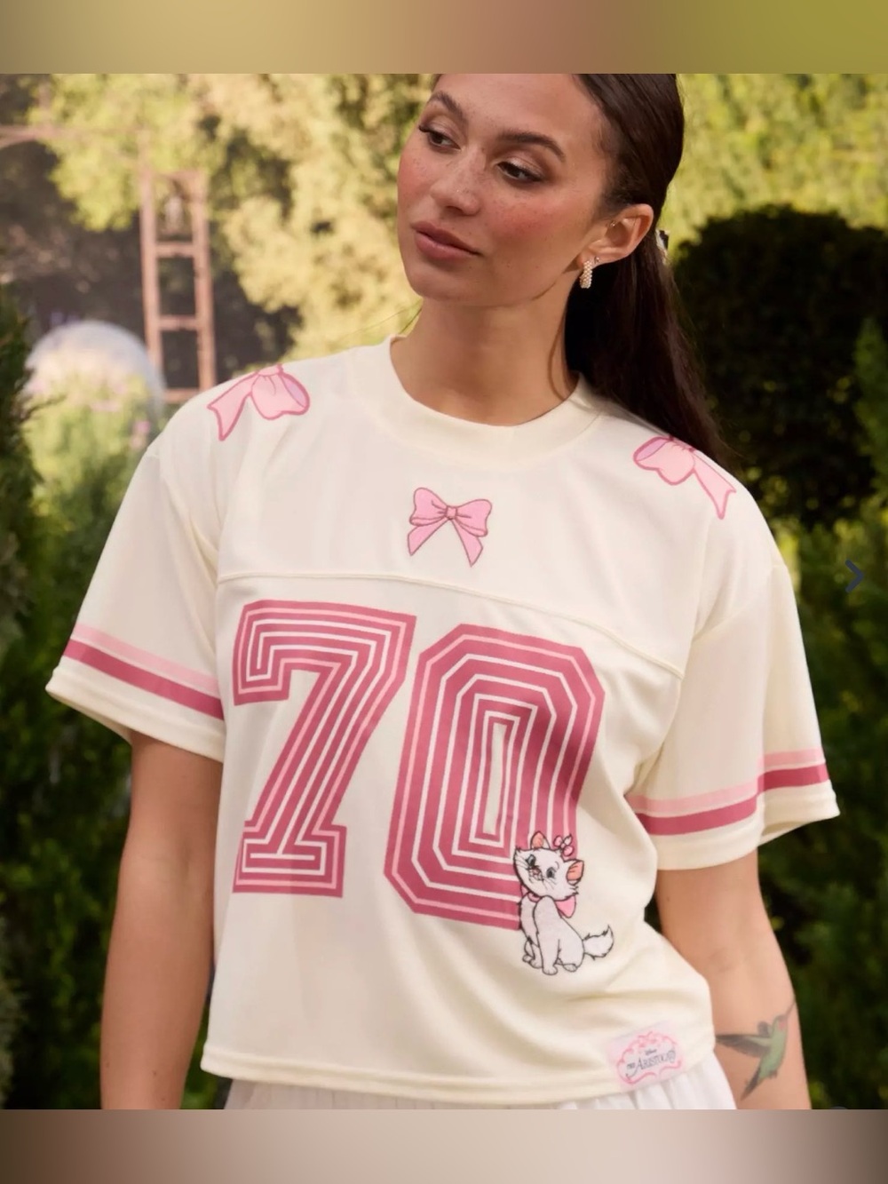 Disney The Aristocats “Marie” Cream & Pink Cropped Football Jersey- New
